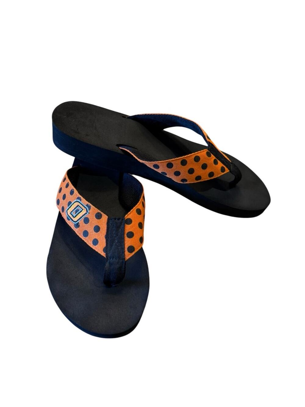 OSU Oklahoma State Univ Polka Dot Orange & Black Flip Flop Sandals Womens 9